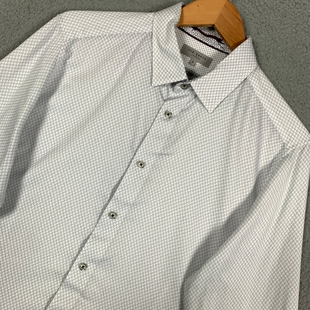 Ted Baker Senne Shirt Men's 5/XL White Geometric Print Long Sleeve Button Down